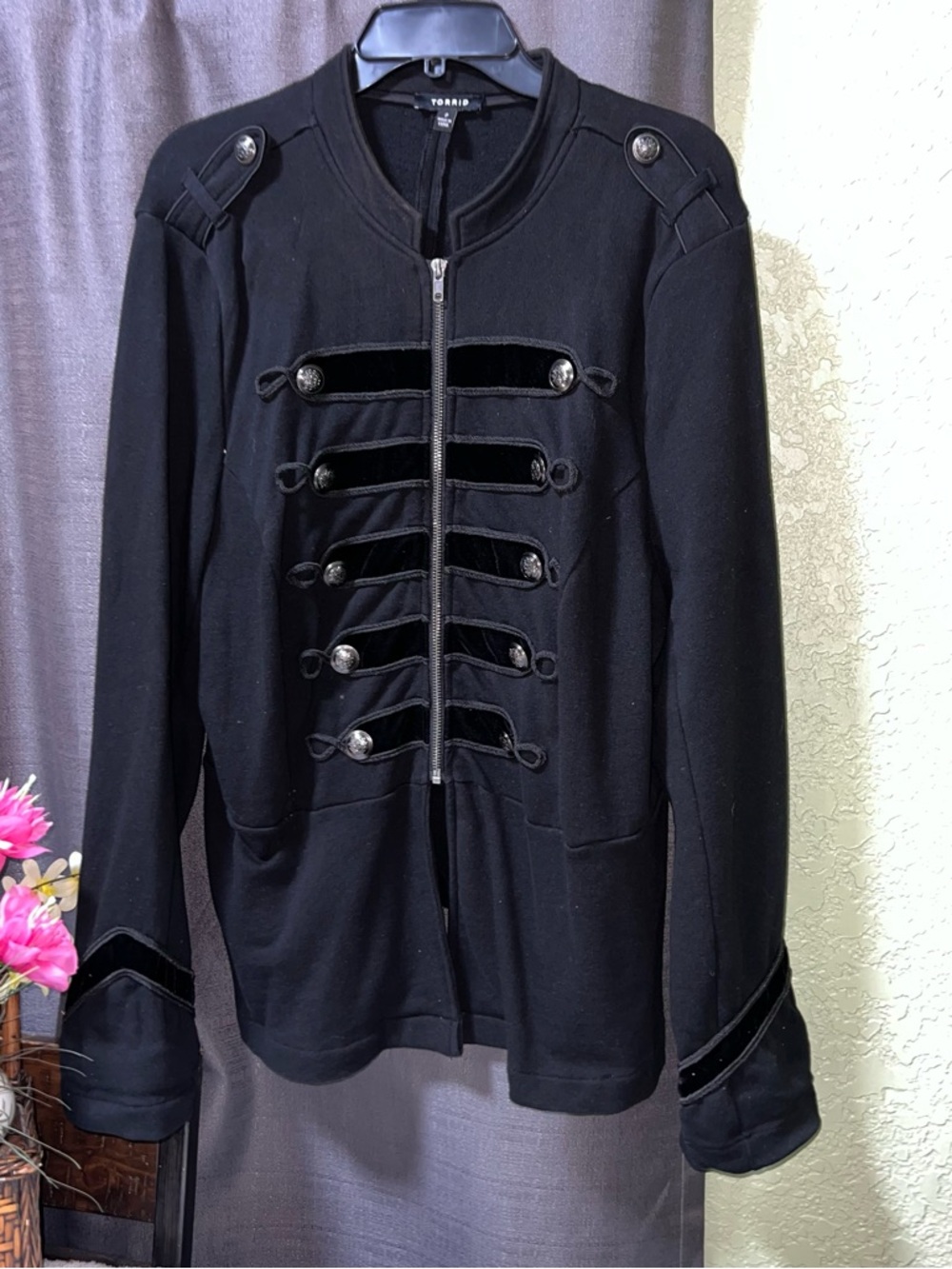 Torrid Black Military-Style Zip Front Jacket w/ Embellishments 2X